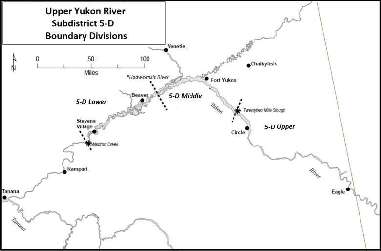 Map showing Upper Yukon River Subdistrict 5-D Boundary Divisions in northwestern Alaska