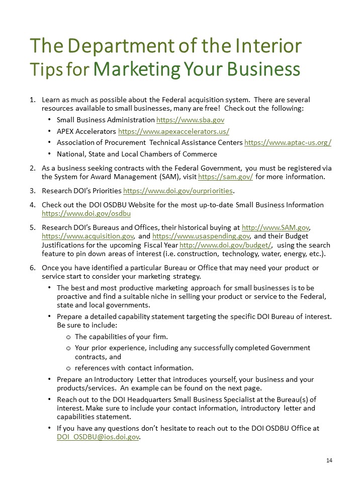 Doing Business with DOI Slide 14