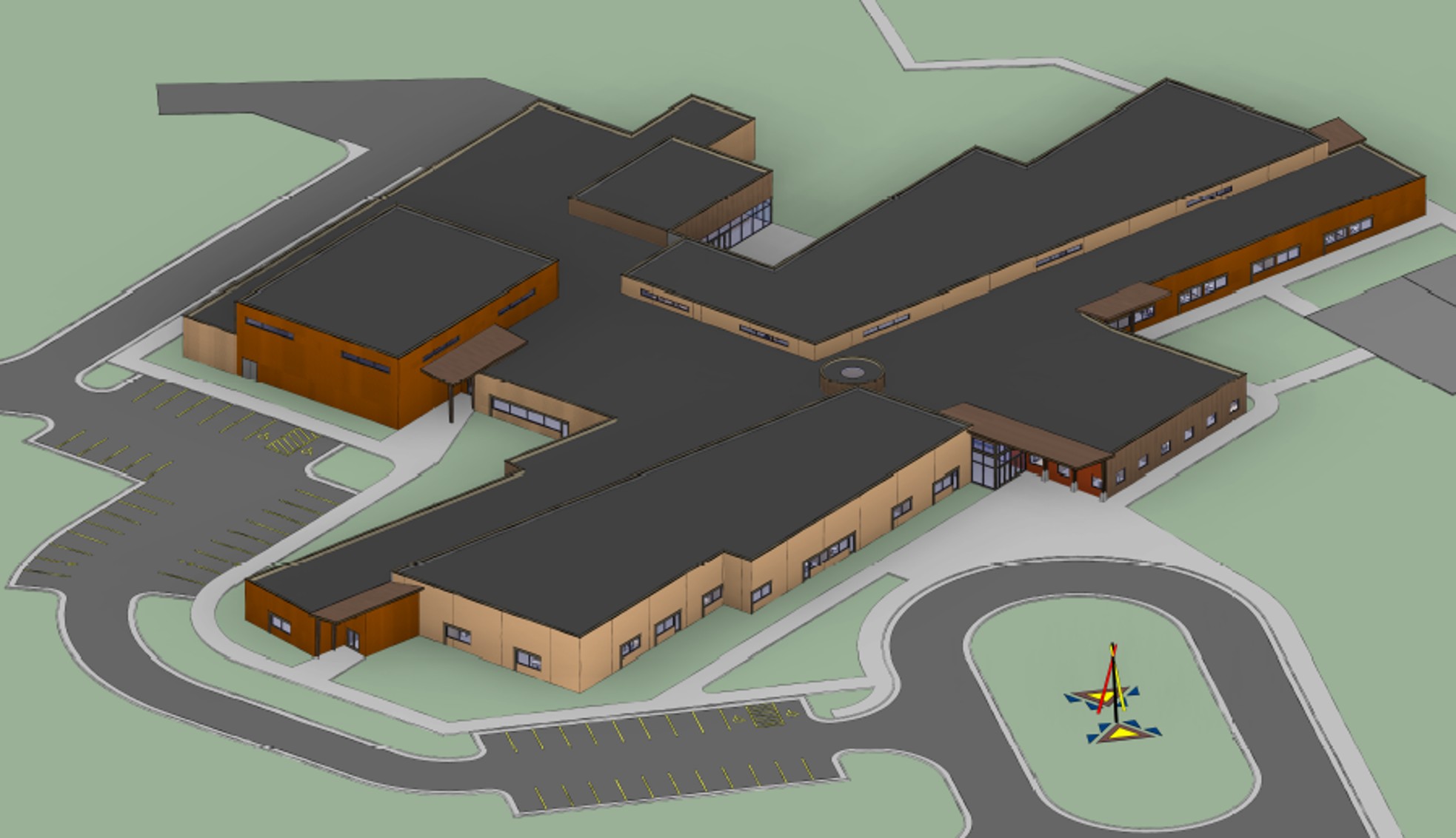 Aerial 3D design rendering of Wounded Knee District School campus