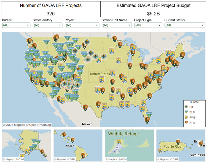 Map showing pinpoint locations of GAOA LRF Projects.