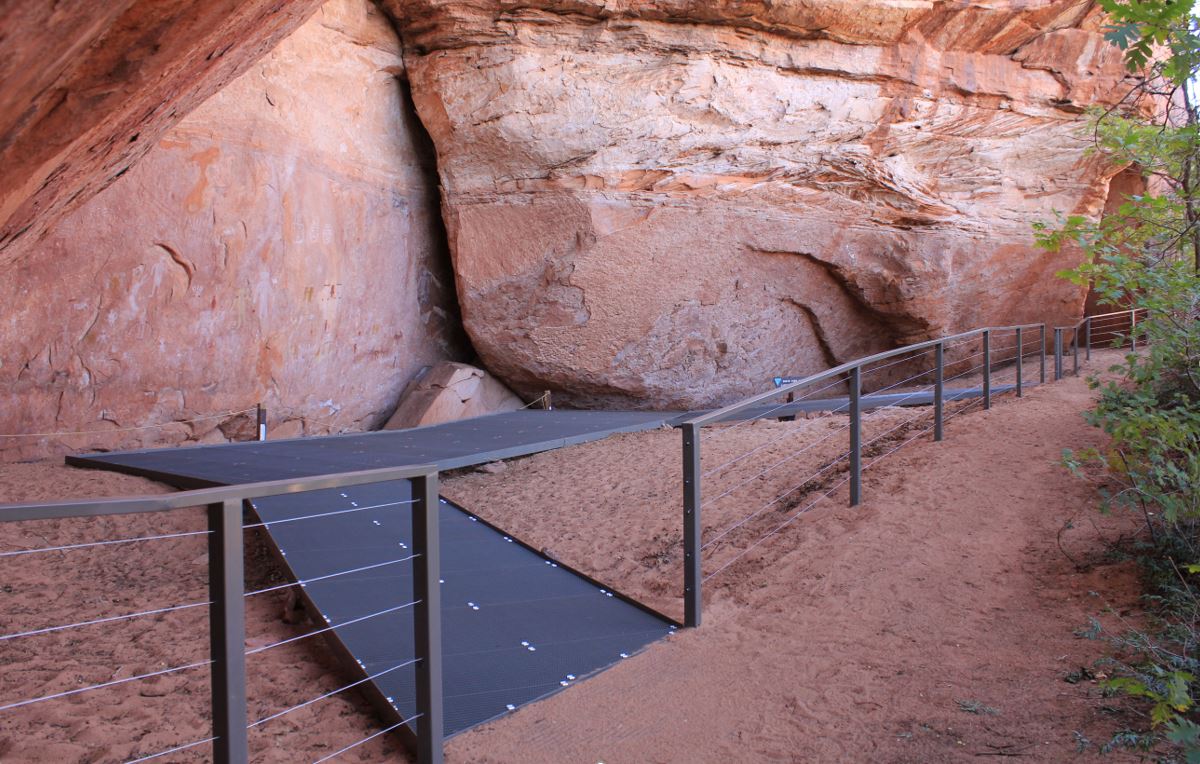  Newly installed ramp and safety railings on canyon trail.