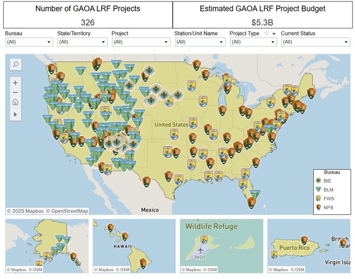 Map showing pinpoint locations of GAOA LRF Projects.