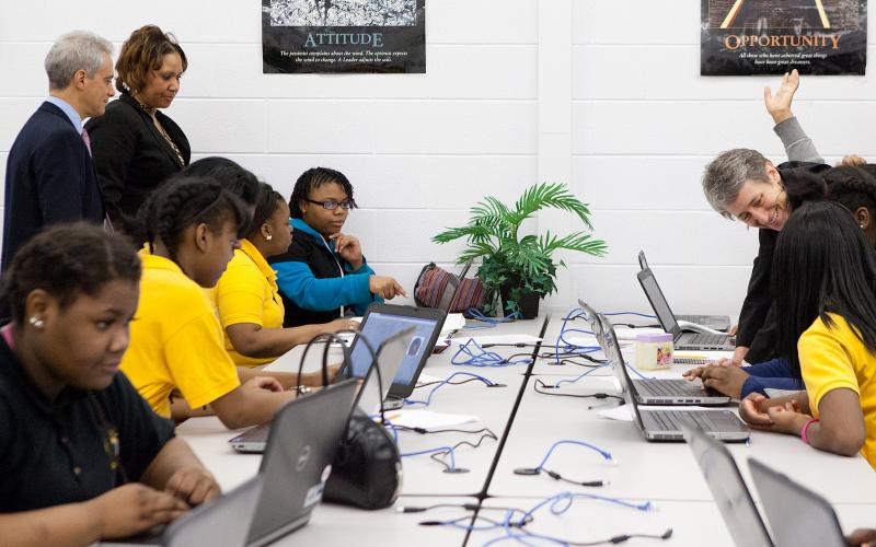 Secretary Jewell and Mayor Emanuel Visit Michele Clark High School