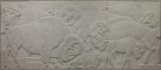 Bas relief panel of Missouri marble depicting a herd of bison