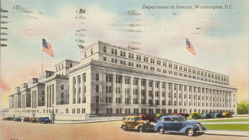 Circa 1948 colored postcard showing the U.S. Department of the Interior