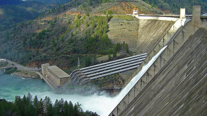 View of the Shasta Dam feeding into Sacramento River in Northern California