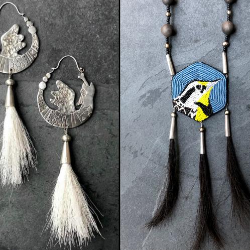 "Uktena Earrings" and "Meadowlark Necklace" © Elizabeth Hazen
