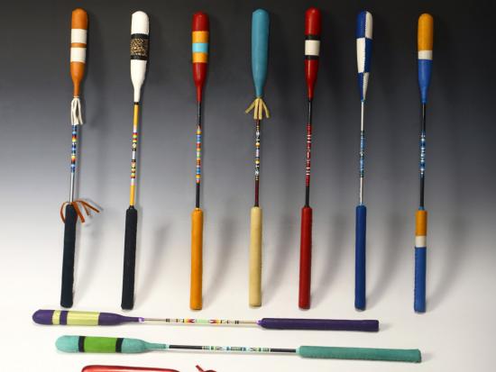 Drumsticks produced by Anthony Yahola, leather, fiber glass rods, and tape © 2021 Anthony Yahola