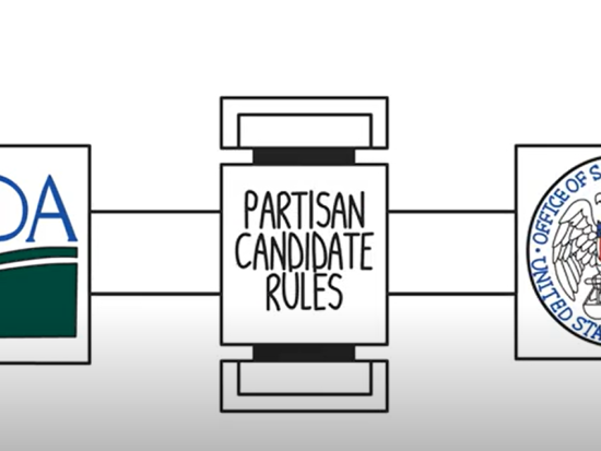 USDA and OSC logos with Partisan Candidate Rules Sign in Middle