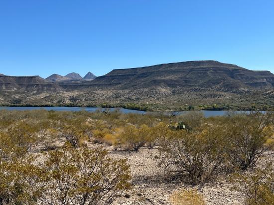 Body of water in high desert landscape