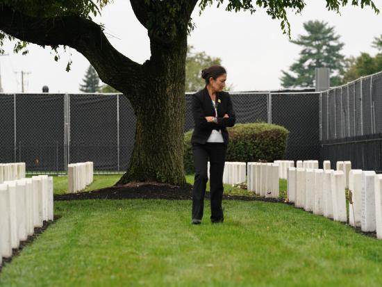 Secretary Haaland viewing the Carlisle Barracks Main Post Cemetery, where many of the 180 children who died while attending the Carlisle School were buried.