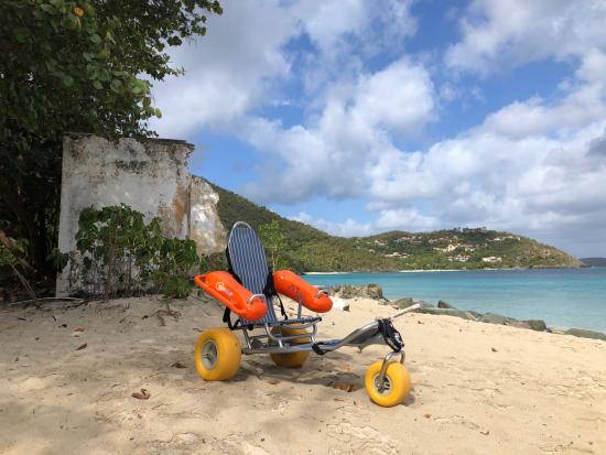 Beach wheelchair on the sand, US Virgin Islands National Parks