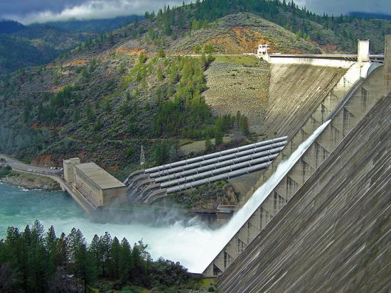 View of the Shasta Dam feeding into Sacramento River in Northern California