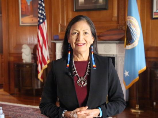 Secretary Deb Haaland speaks about the past year at Interior 