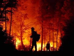 Silhouetted firefighters. Photo by USDA.