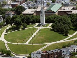 Aerial view of Dorchester Heights and Thomas Park.