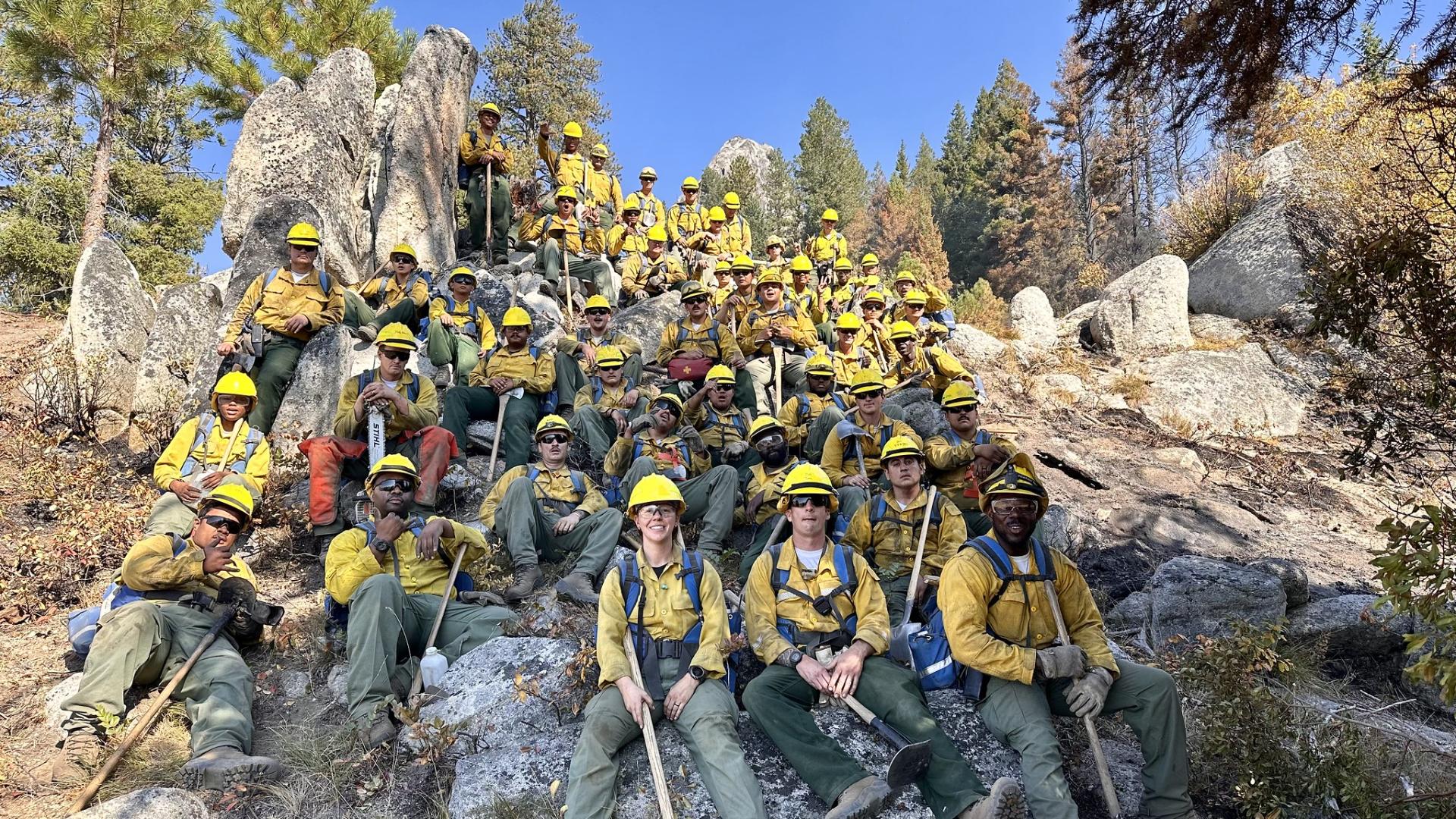 Soldiers pose for a photo while working on the Dollar Fire of the West Mountain Complex of fires near Cascade, Idaho. Photo courtesy U.S. Army.