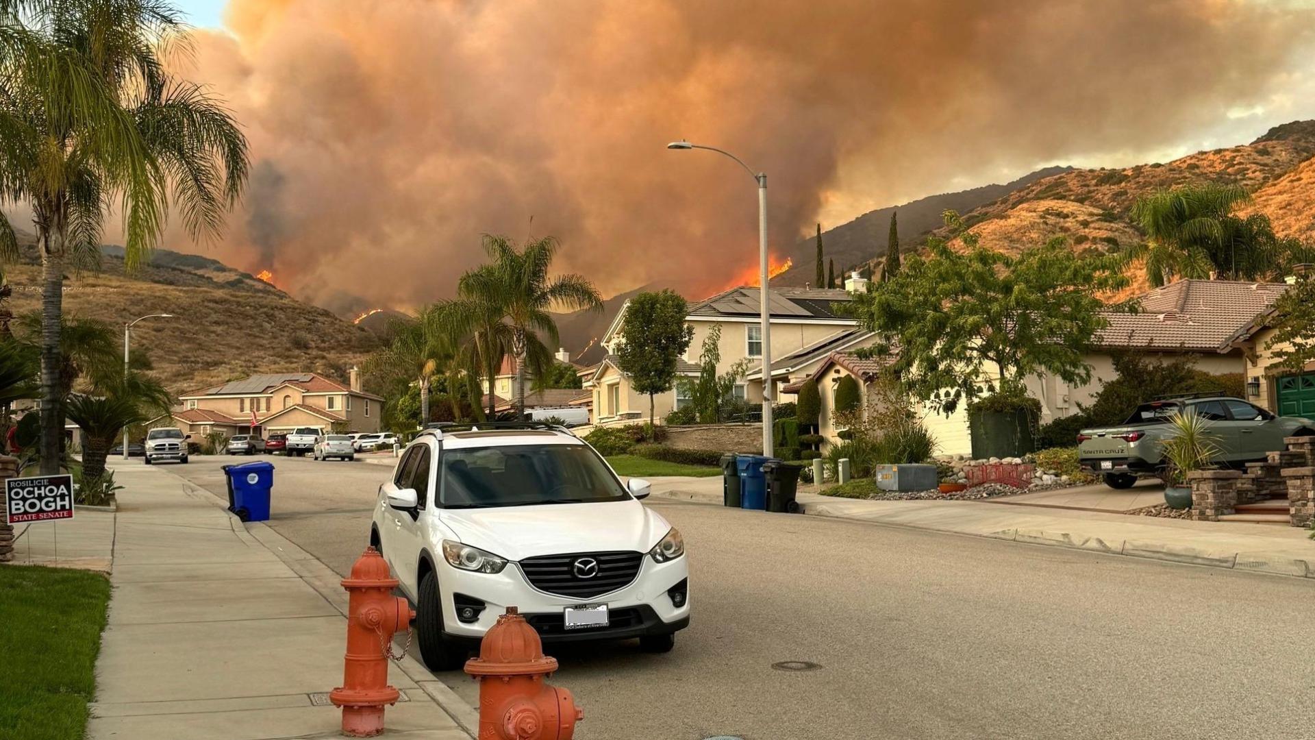 The Line Fire burns near a community in California. Photo from Inciweb.  