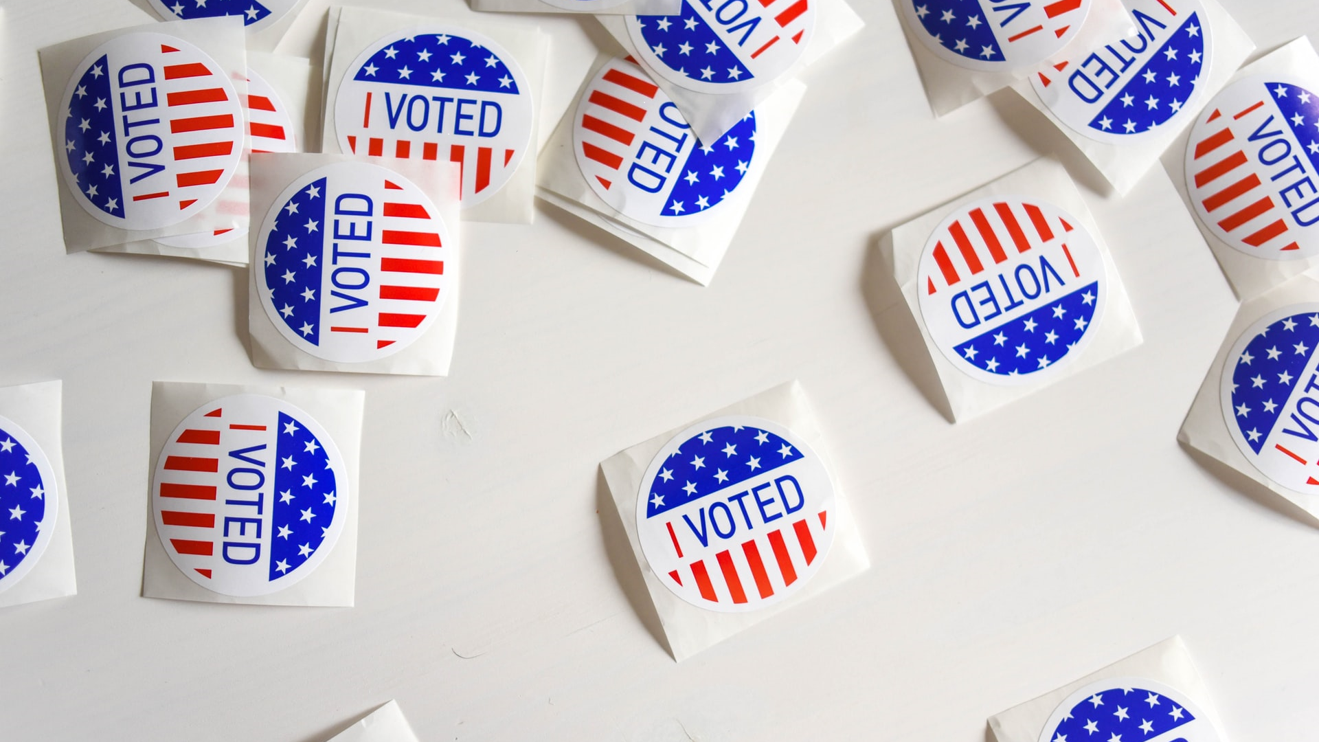 Picture of "I Voted" stickers on a white table