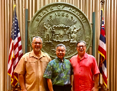 (left to right) OIA Director Nik Pula, Hawaii Governor David Ige, and Assistant Secretary for Insular Areas Doug Domenech December 14, 2017