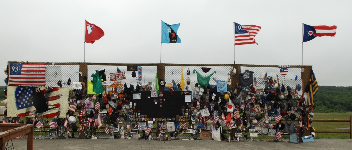 The temporary memorial at the Flight 93 crash site in October of 2001