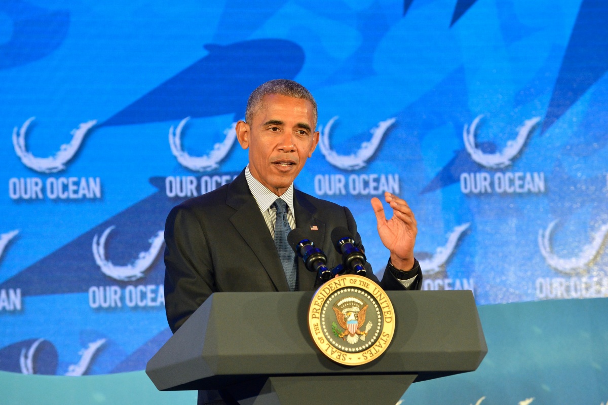 President Barack Obama addressing a crowd. 