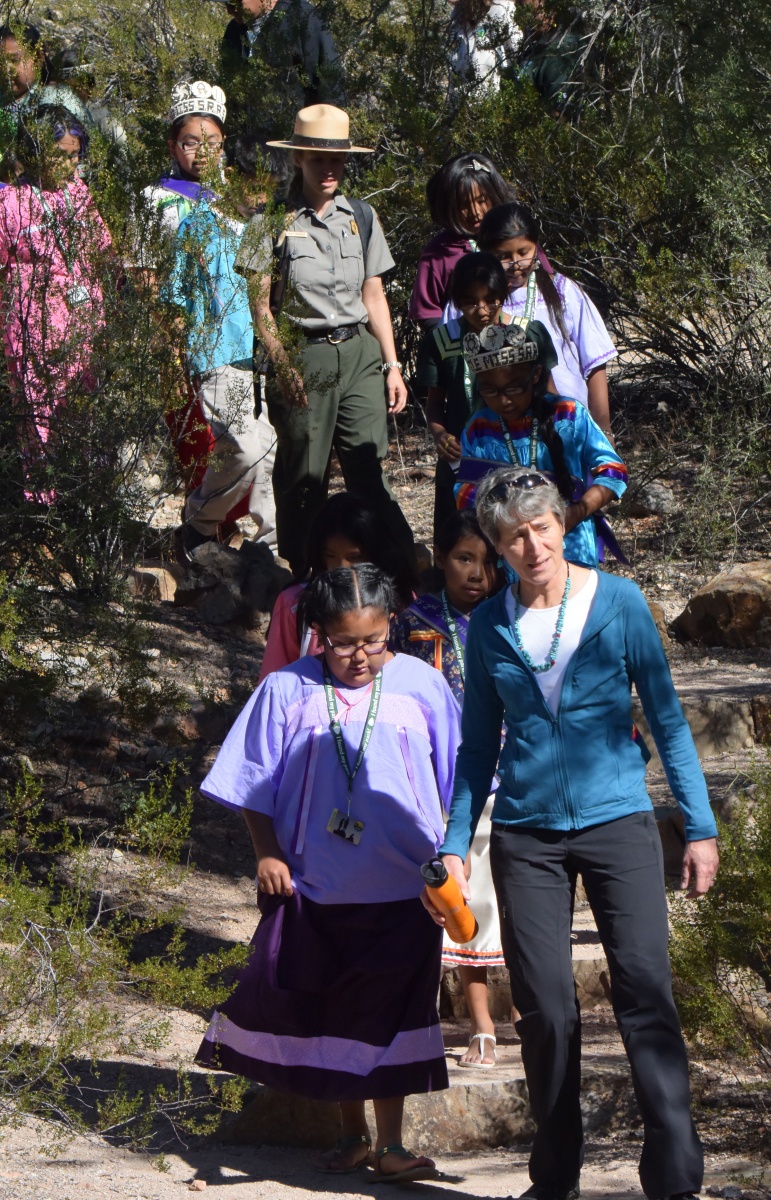 Secretary Jewell and students hiking in Saguaro National Park