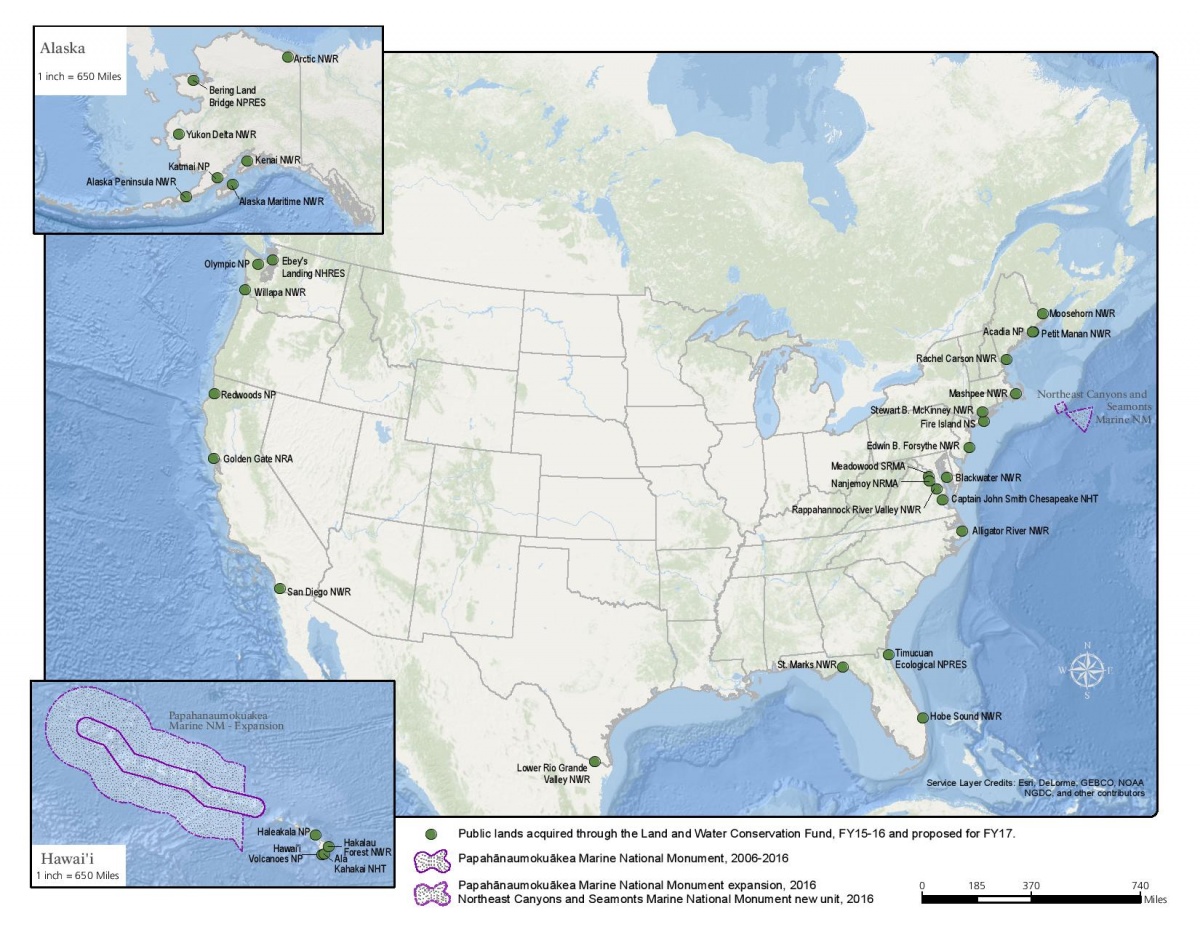 A Map of Coastal Lands and Waters Conserved by the Obama Administration Since 2015.