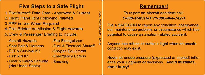 Oas 103 Five Steps To A Safe Flight Orange Card Us Department Of